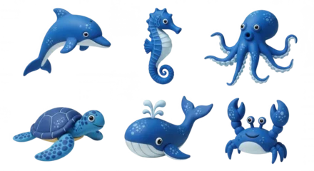 cartoon illustrations of various ocean creatures on white backdrop educational materials or childrens designs © kuuro