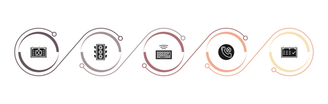 filled ultimate glyphicons icons set - calendar with letter x, big traffic light, wireless keyboard, phone blocked. editable vector for web and mobile ui
