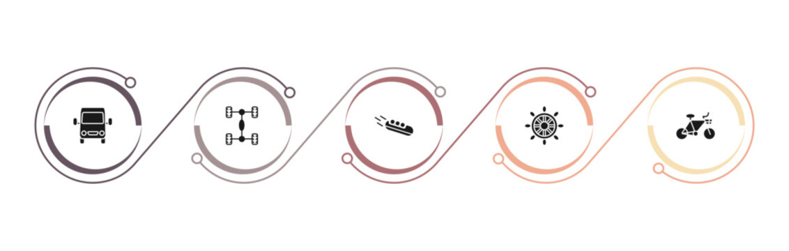 filled transport icons set - van front view, chassis, bobsleigh, ship wheel. editable vector for web and mobile ui