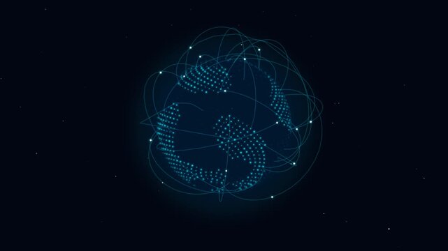 Rotating Glowing AI Cybernetic Digital Earth Data Grid Loop