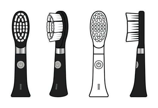 Modern electric toothbrush vector icons showing front and side profile views.