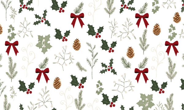 Classic Christmas Greenery Background.