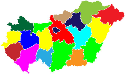 Colorful map of hungary with administrative regional divisions © roky