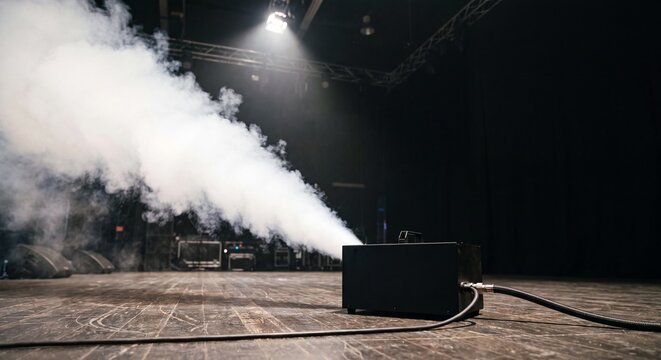 Stage Fog Machine Producing Smoke During Theatre Technical Setup