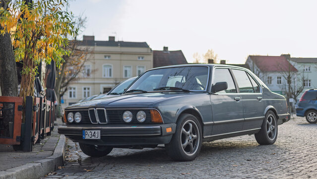 Grodzisk Wlkp. Poland - November 4, 2025. BMW E24, a classic retro oldtimer car parked on the street.