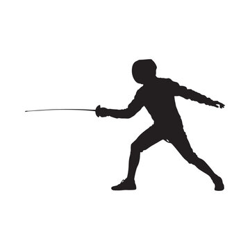 Fencing Silhouette Of Athlete In Action Against White Background