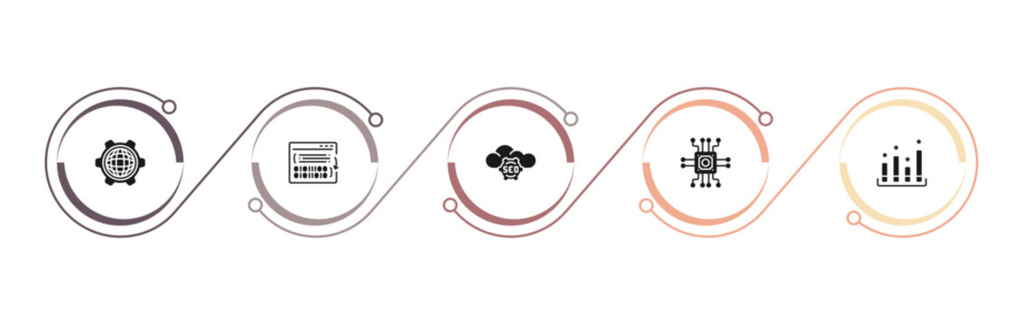 filled programming icons set - cyberspace, compiler, seo cloud, microchip. editable vector for web and mobile ui