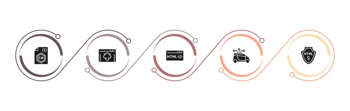 filled programming icons set - c sharp, plugin, html, smart car. editable vector for web and mobile ui