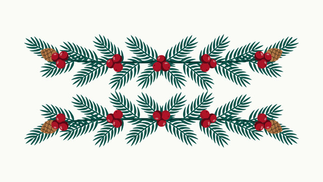 A symmetrical pine branch and berry ornament a flat vector illustration on a white background evergreen sprig conifer