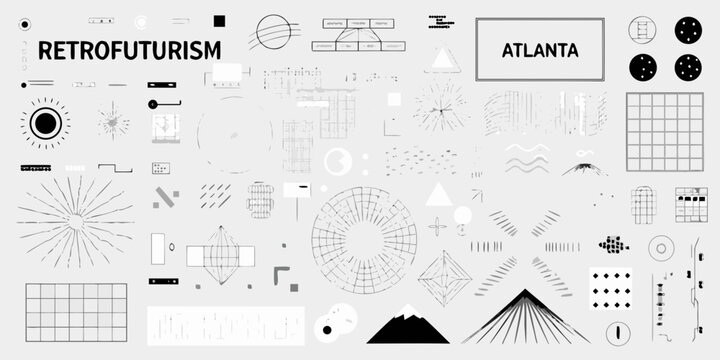 retrofuturism graphic elements vector illustration pattern design kit shapes icons geometric abstract lines