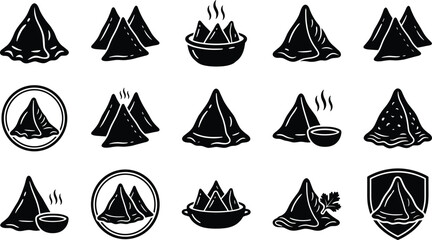 Obraz premium Samosa indian snack food vector glyph icons set for traditional asian restaurant menu and street food branding