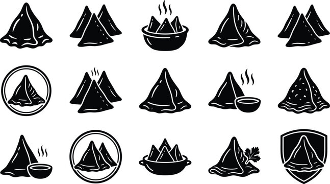 Samosa indian snack food vector glyph icons set for traditional asian restaurant menu and street food branding