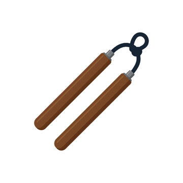 Brown wooden nunchaku martial arts weapon icon isolated on white background