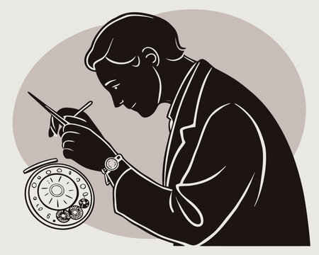 Watchmaker repairing a clock mechanism with precision tools