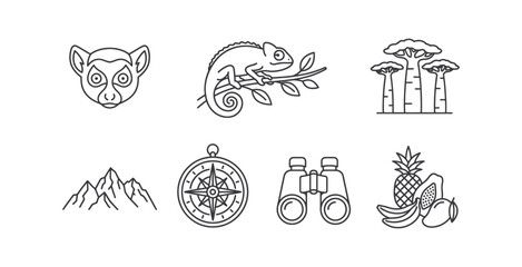 Madagascar Wildlife and Travel Icon Set © Gacor