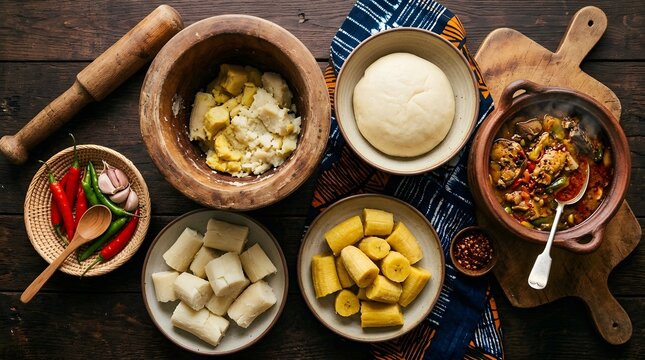 Traditional african fufu and soup, west african meal preparation with plantain and cassava, perfect for National Fufu Day