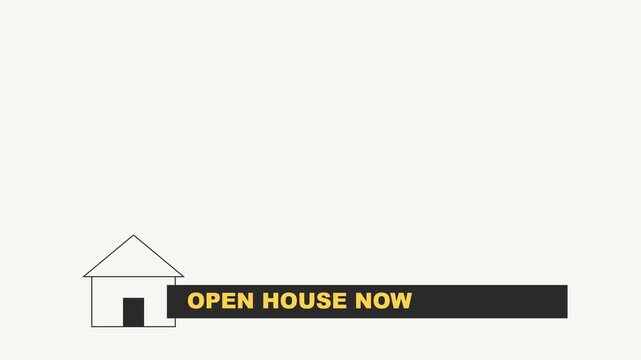 Open house now real estate lower third animation with minimalist house for property marketing and home sales presentations 4k