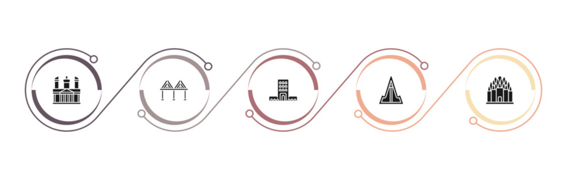 filled monuments icons set - petra, t, monumental building, pyongyang. editable vector for web and mobile ui
