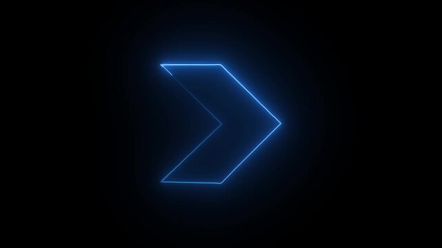 Glowing blue neon arrow pointing right on a black background, futuristic laser light direction sign motion graphics loop