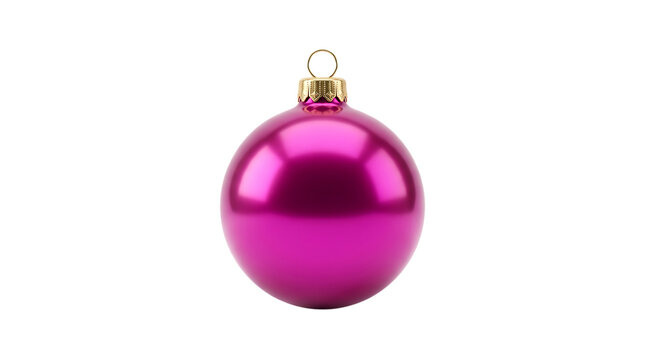 A single shiny magenta christmas ornament isolated on a white background for holiday season decoration