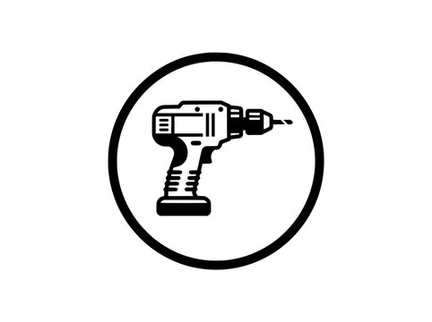 Electric power drill icon, black and white cordless drill vector illustration, industrial hand tool symbol for construction and home repair