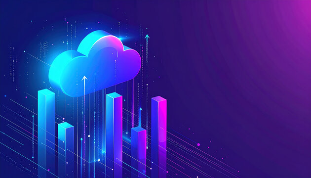 A modern digital illustration featuring cloud computing technology
