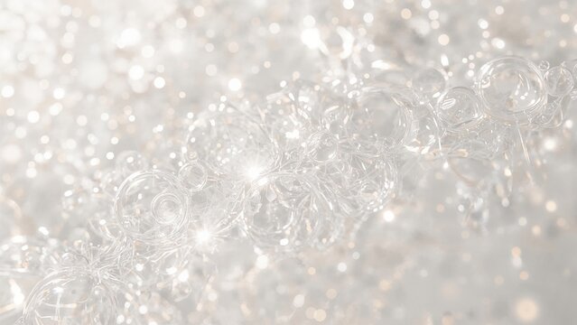 Sparkling bubbles and light reflections creating a shimmering, luminous effect.