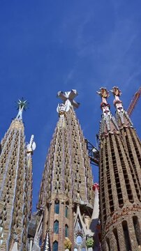 Barcelona, Spain. June 13, 2026, Unique architecture of Antoni Gaudi's masterpiece, the Sagrada Familia in Barcelona, with a focus on the recently completed Jesus tower