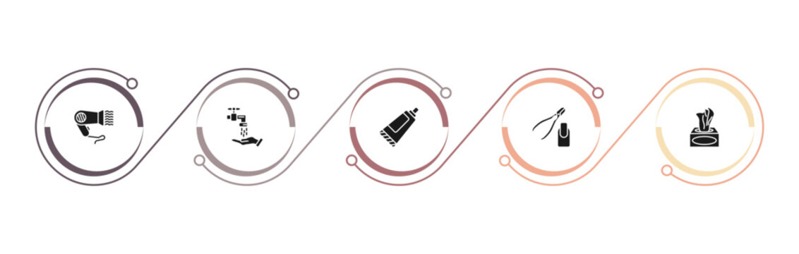 filled hygiene icons set - dryer, ablution, tooth paste, nail scissors. editable vector for web and mobile ui