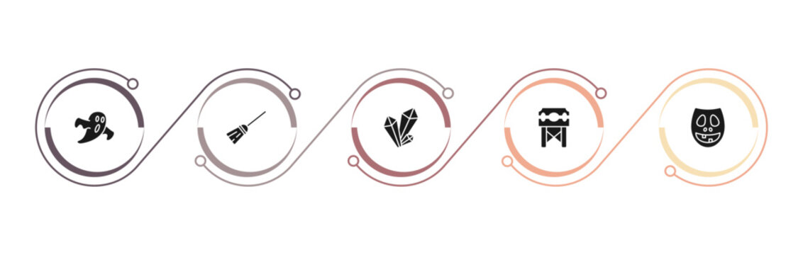 filled halloween icons set - ghosts, magic broom, crystals, pillory. editable vector for web and mobile ui