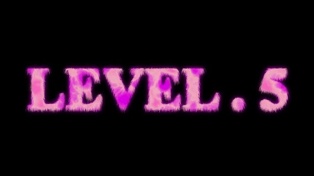  Level-5 text inside a horizontal banner on black background. level 5 text icon animation. level sign. next Level text. Game concept next level. 4k video animation
