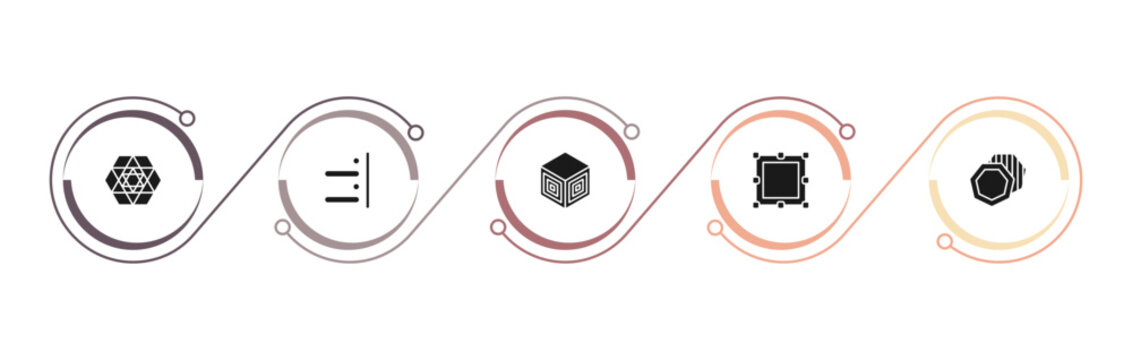 filled geometric figure icons set - triangle inside hexagon, right alignment, side to side of a cube, bounding box. editable vector for web and mobile ui