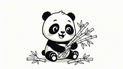 Cute panda bear cartoon character holding bamboo, adorable baby giant panda vector illustration, black and white animal mascot for kids © usman
