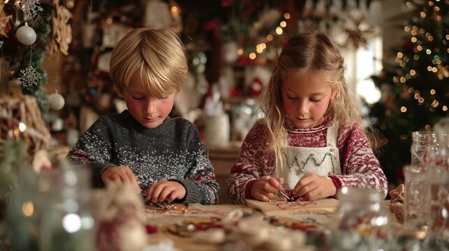 children making Christmas crafts