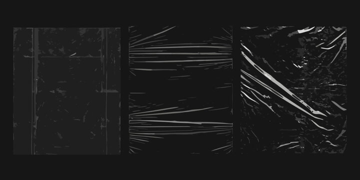 dark crumpled plastic texture triptych black folded wrinkled material surface abstract art design