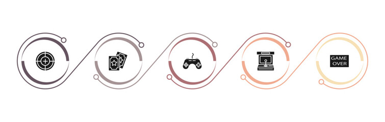 filled arcade icons set - shooting game, magic cards, game controller, arcade hine. editable vector for web and mobile ui © IconArt