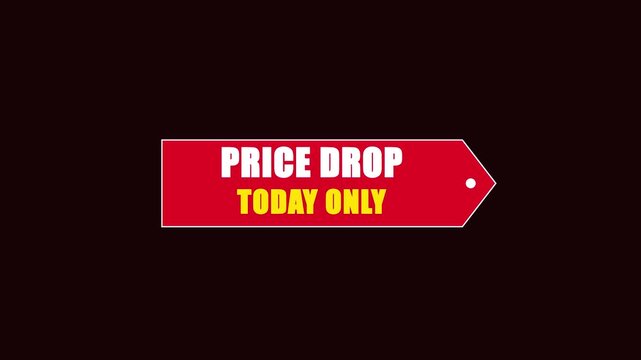 Price drop today only red tag animation for retail sales and marketing promotions 4k discount