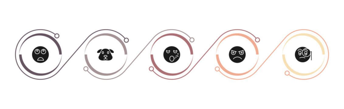 filled emoji icons set - bored emoji, dog emoji, sleeping pouting editable vector for web and mobile ui