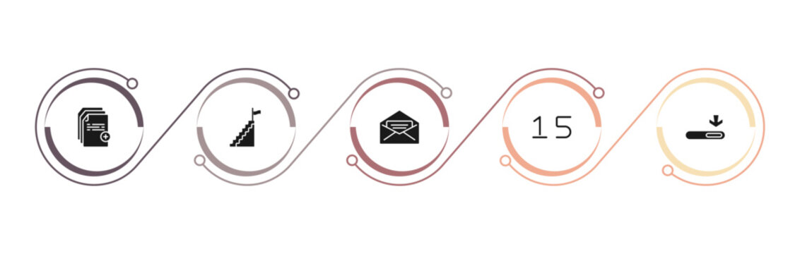 filled education icons set - new document, steps to complete, open email, numbers. editable vector for web and mobile ui