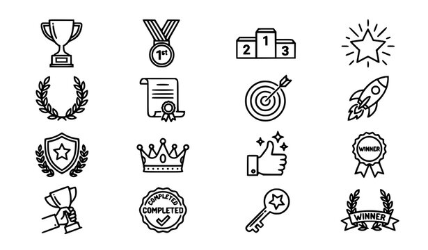 Trophy line icon set with editable stroke pixel perfect linear champion trophy cup and achievement award symbols