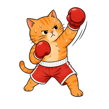 Boxing cat in action pose