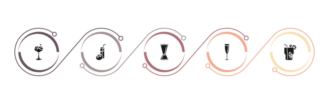 filled drinks icons set - last word drink, tomato juice, jigger, glass of wine. editable vector for web and mobile ui