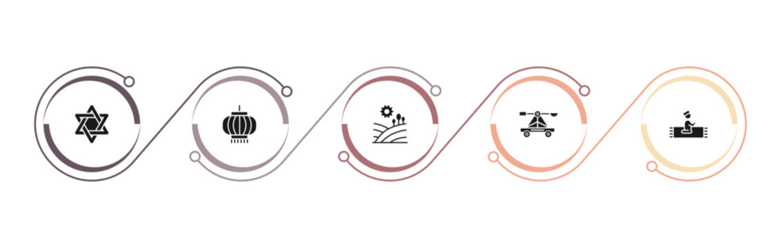 filled cultures icons set - david, chinese lantern, tuscany, trebuchet. editable vector for web and mobile ui
