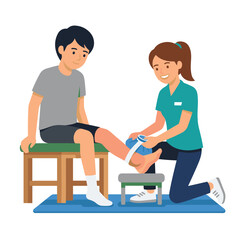 Obraz premium Physiotherapy Professional Provides Ice Therapy to Patient with Ankle Injury for Rehabilitation, World Physiotherapy Day