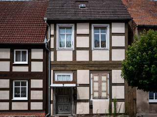 Naklejka premium Historic half-timbered residential house in Wittstock/Dosse, Brandenburg, Germany