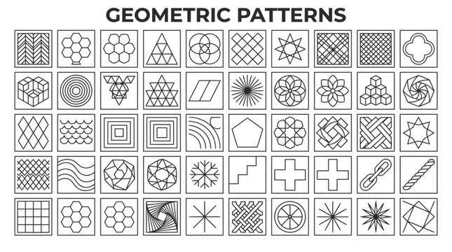 Geometric pattern icon collection representing various abstract and decorative design elements.