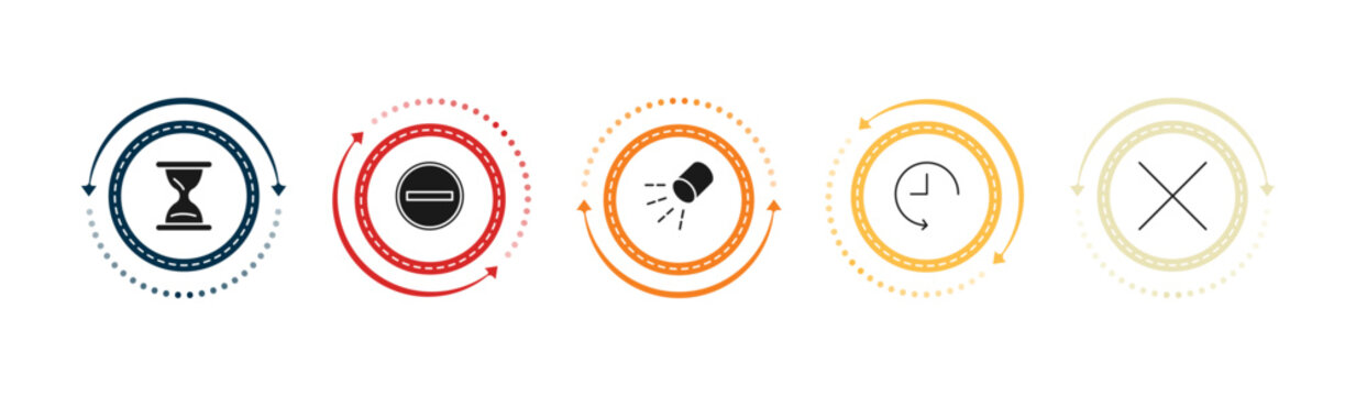 filled user interface icons set - sand clock, subtraction, lightining, history. editable vector for web and mobile ui
