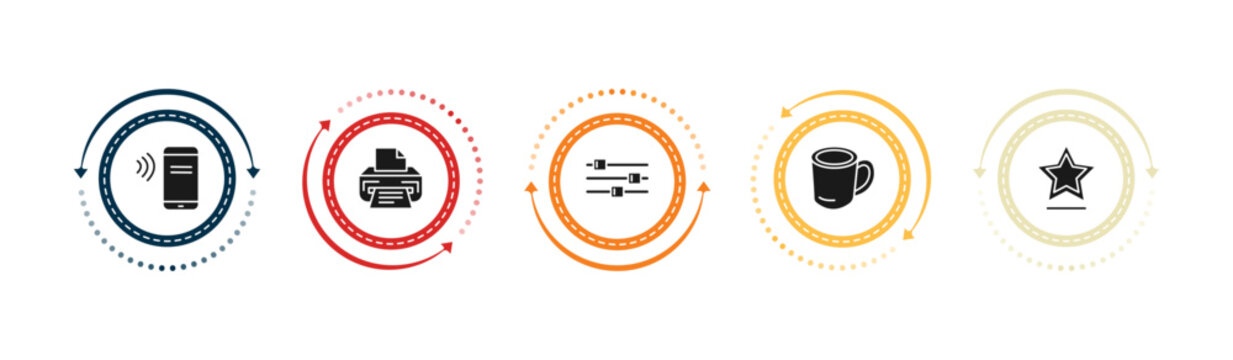 filled ultimate glyphicons icons set - phone connection, printer with paper, tings bars, big cup. editable vector for web and mobile ui