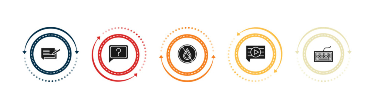 filled ultimate glyphicons icons set - writing message, question message, drop crossed, video comment. editable vector for web and mobile ui