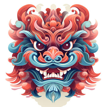 Traditional Chinese dragon or lion dance mask face, Lunar New Year festival and Asian cultural celebration vector illustration design
